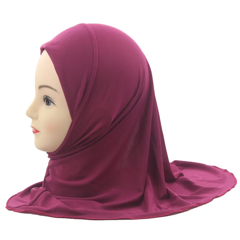 Rose Red Мусульманский хиджаб для детей, исламский шарф, шали, без украшений, мягкий и эластичный материал для девочек 2-7 лет - Цвет: Rose Red