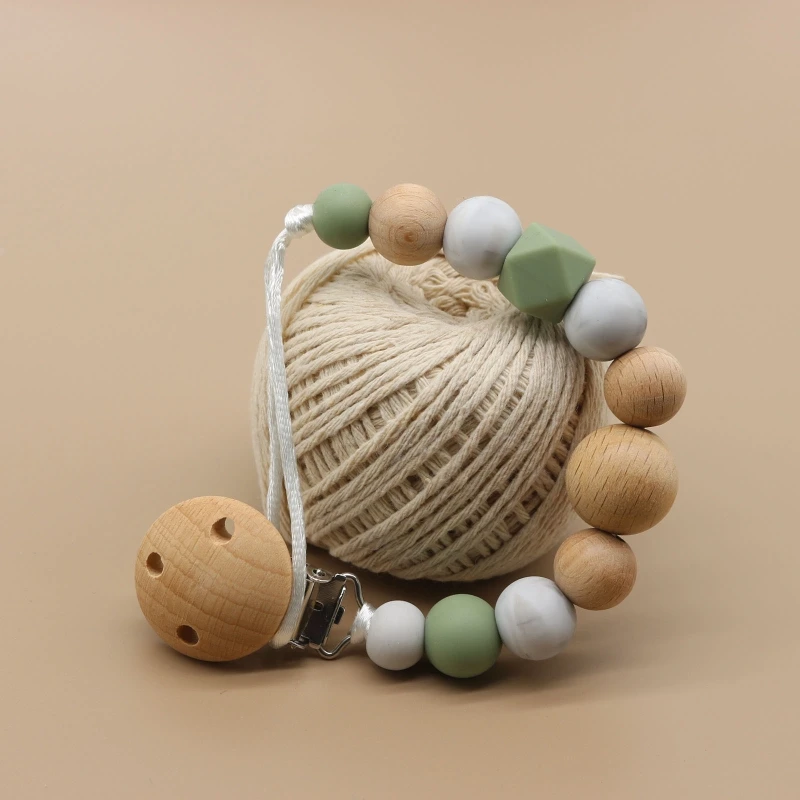 

1 Set Baby Pacifier Clip Chain Dummy Holder Infants Wooden Rattle Teether Shower Gifts Bracelet Teething Soother Toy 24BE