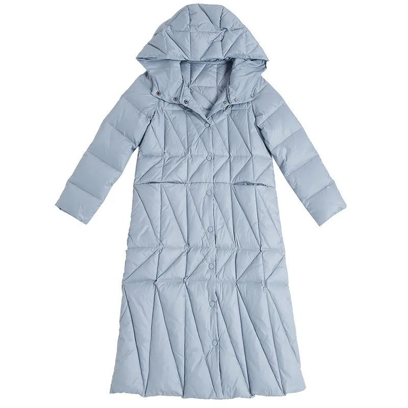 90% White Duck Women's European 2021 Winter New Style Loose Mid-Length Warm Down Jacket Hooded Coat
