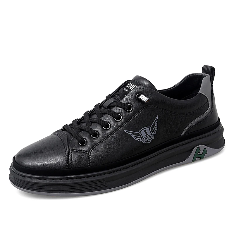Online Sepatu Kasual Anak Laki-laki Muda Musim Semi/Musim Gugur Sneakers Kasual Kulit Hitam Sepatu Kasual Pria Superstar Pria Sneakers Bertali Untuk Pria