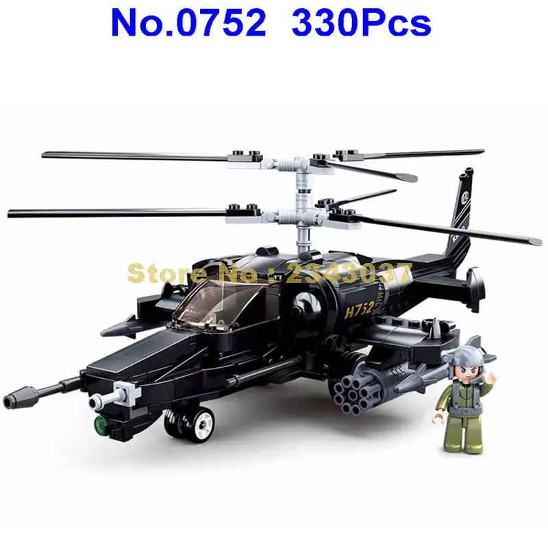 0752 330 шт. Военная Вторая мировая война Армия вертолет строительные блоки