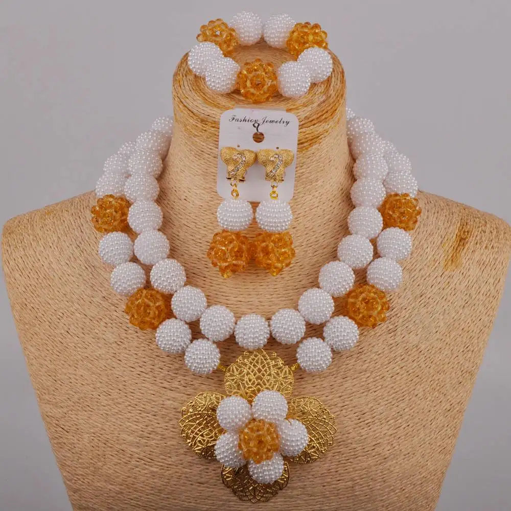 

Модное ожерелье из белого искусственного жемчуга, нигерийский Свадебный комплект для невесты, женские Африканские свадебные аксессуары, свадебный набор ювелирных украшений