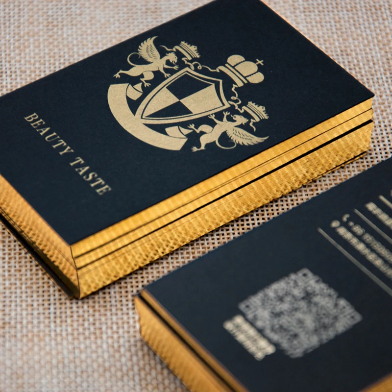 Custom Black cards Bronzing Gold Edge Business Cards 700gsm CoatedPaper Double Side Printing Visit Card