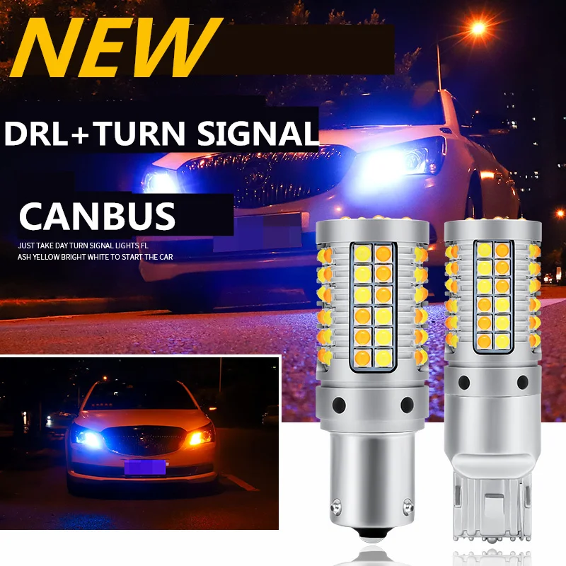 2pcs Car Auto LED Bulbs T20 Car DRL Daytime Running Light Turn Signals Light White+Amber Lamps For Toyota Prius 2006 2008 2010