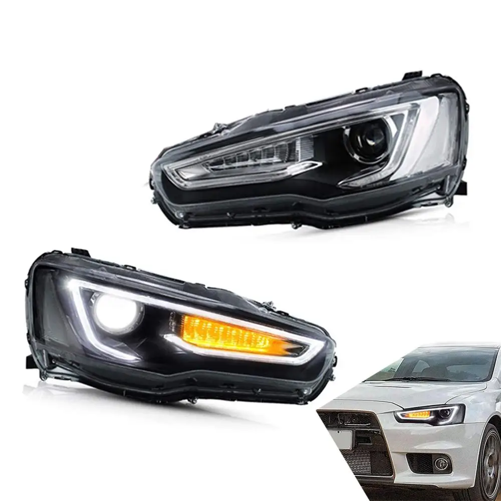 

Фары в сборе для Mitsubishi Lancer EVO X 2008-2018, фары с движущимся поворотным сигналом, двухлучевые линзы, автомобильные аксессуары