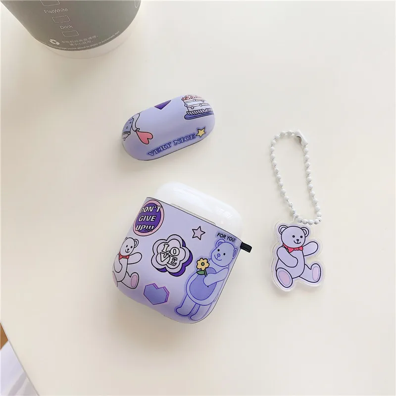 Милые Мультяшные подвесные наушники с медведем для AirPods 2 1 симпатичный дизайн