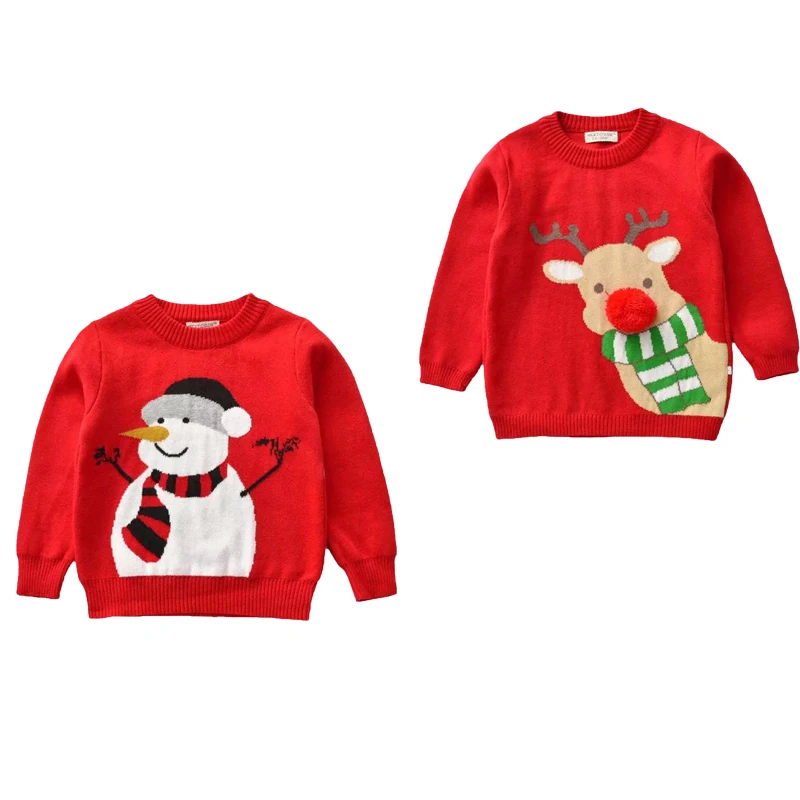 

Christmas Baby Girls Boys Knit Sweaters Autumn Winter Snowman Print Long Sleeve Pullover Warm Tops 1-6Years