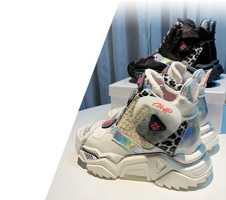 RY-RELAA women sneakers fashion high top sneakers ins wedge sneakers Genuine Leather rhinestone shoes white platform shoes