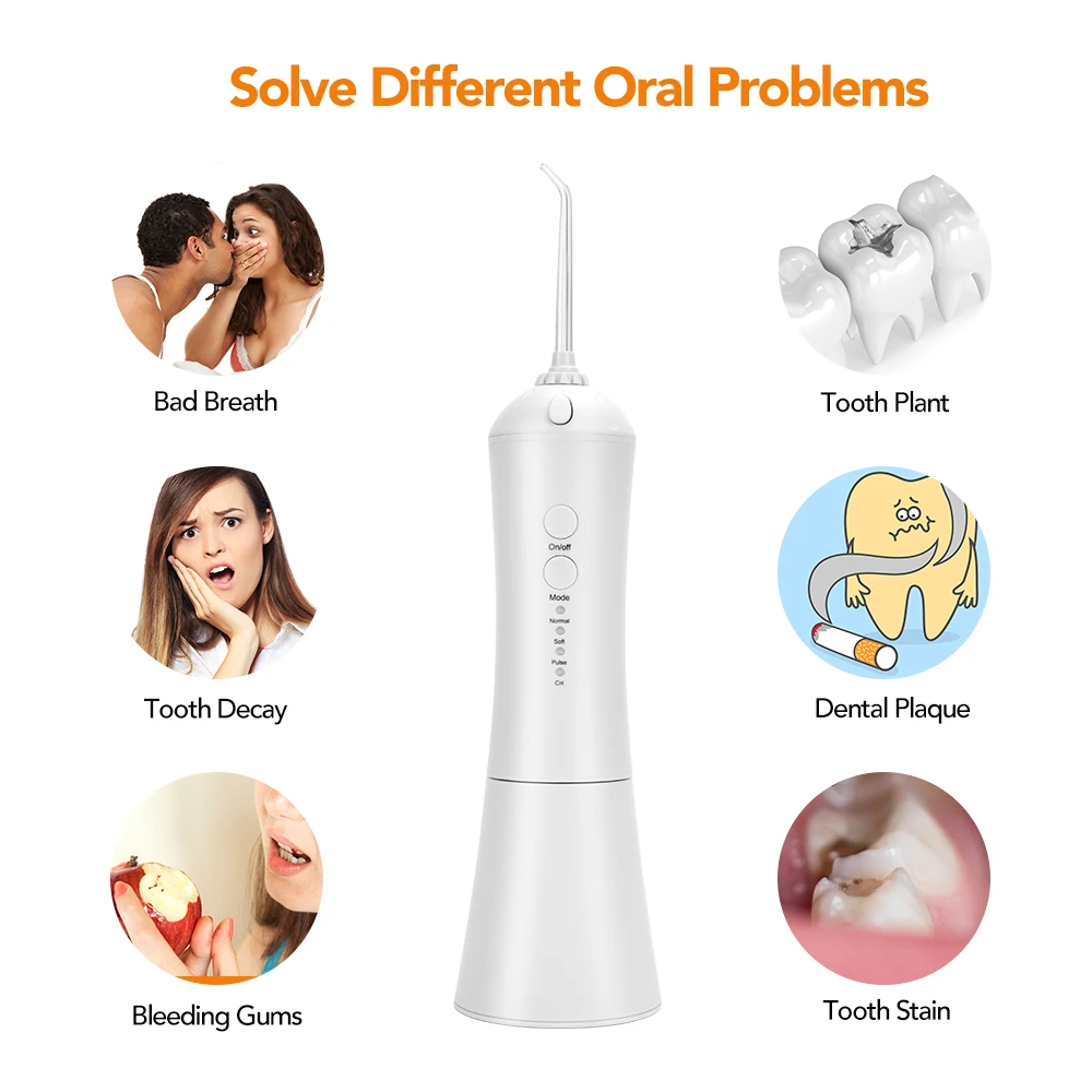 

Portable Oral Irrigator USB Rechargeable Cordless Dental Water Flosser Jet 230ML Water Tank Teeth Cleaner Cleaning Hygiene Tool