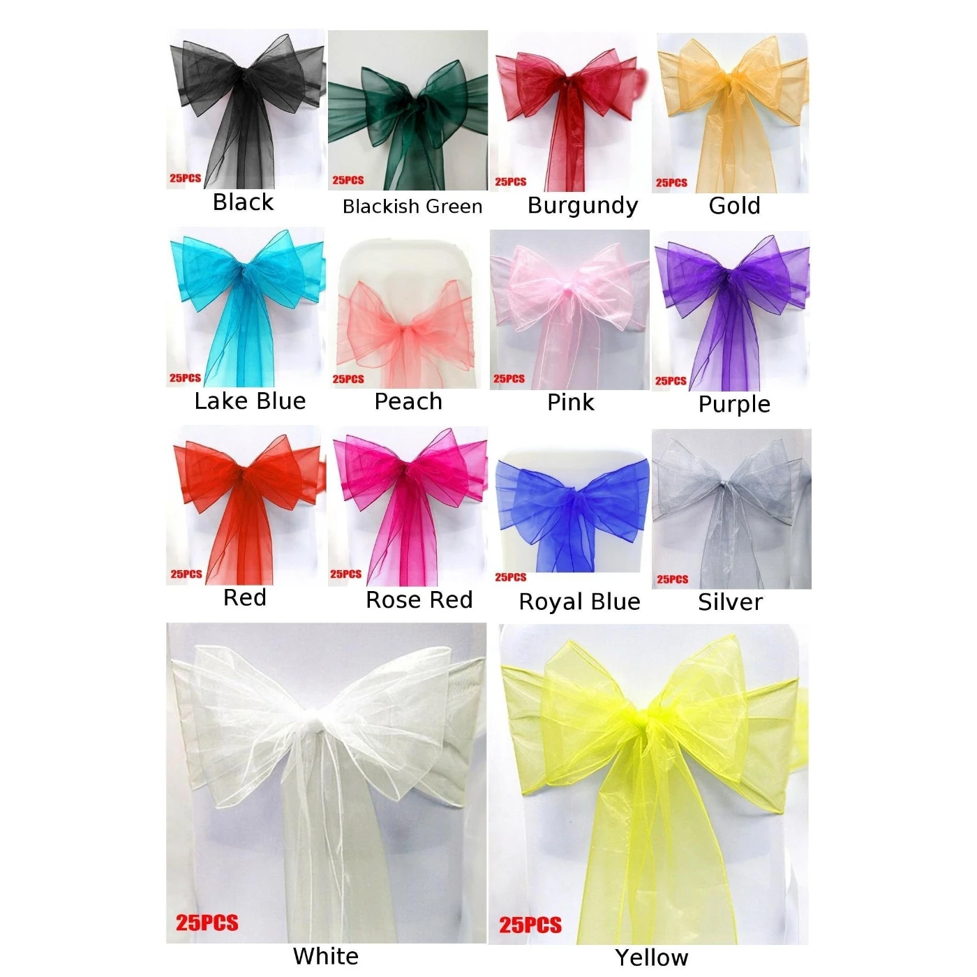 25 шт. бантик органза пояс Чехол для стула более широкие банты Свадебная вечеринка