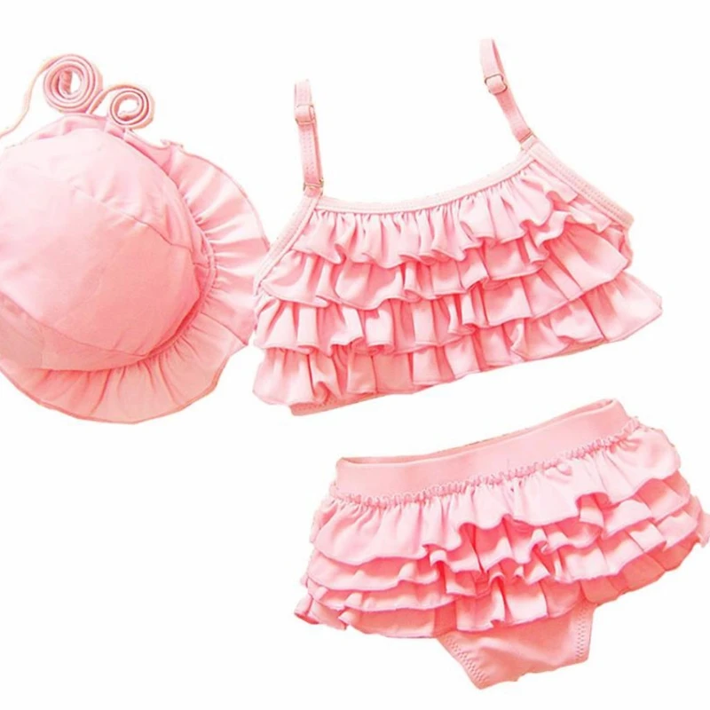 

2021 New Baby Girls Bikini Set Multi-layer Ruffle Princess Bathing Suit Three Pieces Kids