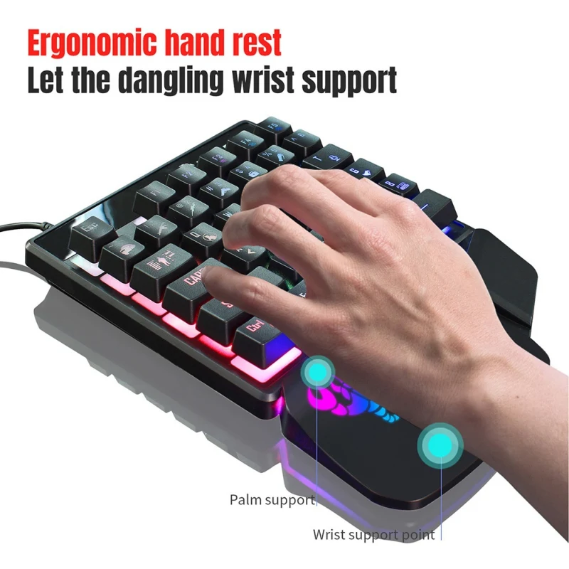 

V400RGB Film Keyboard Left Hand Mechanical Hand To Eat Chicken Single-hand Backlight Keyboard 35