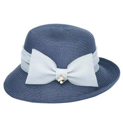 

2021 new fisherman hat female summer elegant bow curled basin hat sun-shading sunscreen seaside holiday hat