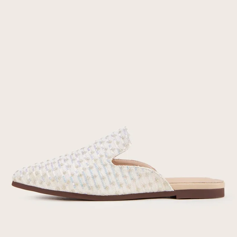 

Flat Shoes Female Loafers Woman's Slippers Mules Sexy Luxury Slides Pointed Toe Lady 2021 Designer Girl Bling Rubber Basic PU