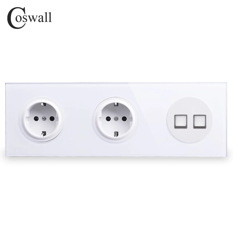 Панель из закаленного стекла Coswall 16A двойная настенная розетка стандарта ЕС + 2 Gang