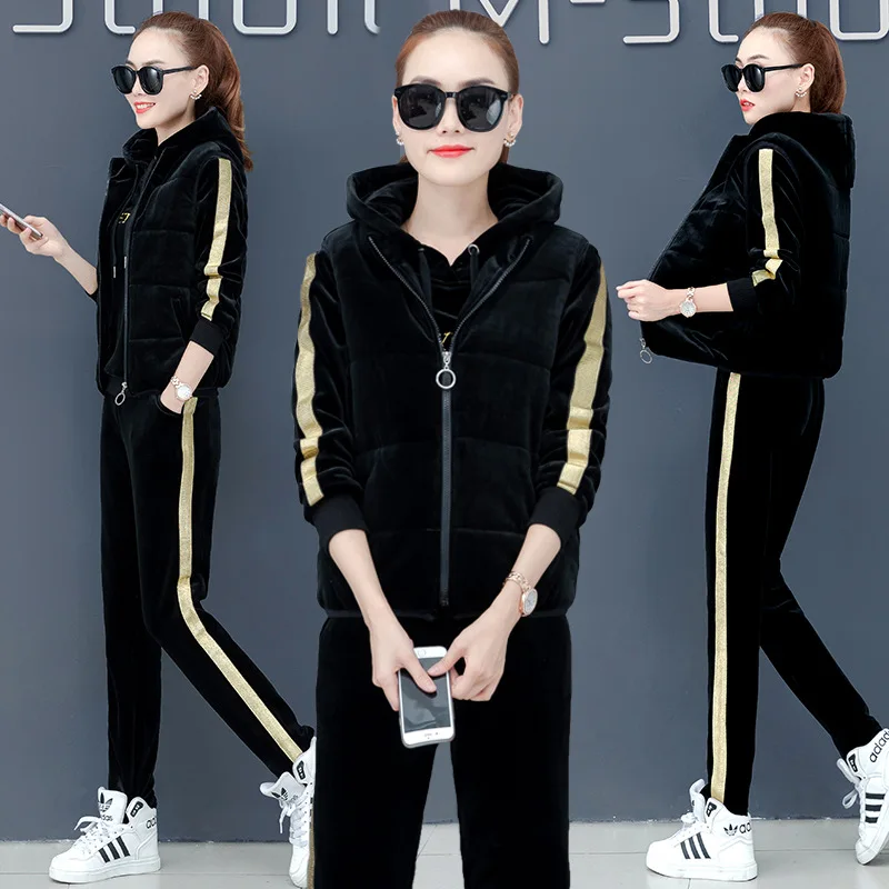

3PCS Winter Women Sportswear Tracksuit Thick Velvet Warm Jacket+hoodie+pant Running Jogger Fitness Workout Casual Set Sport Suit