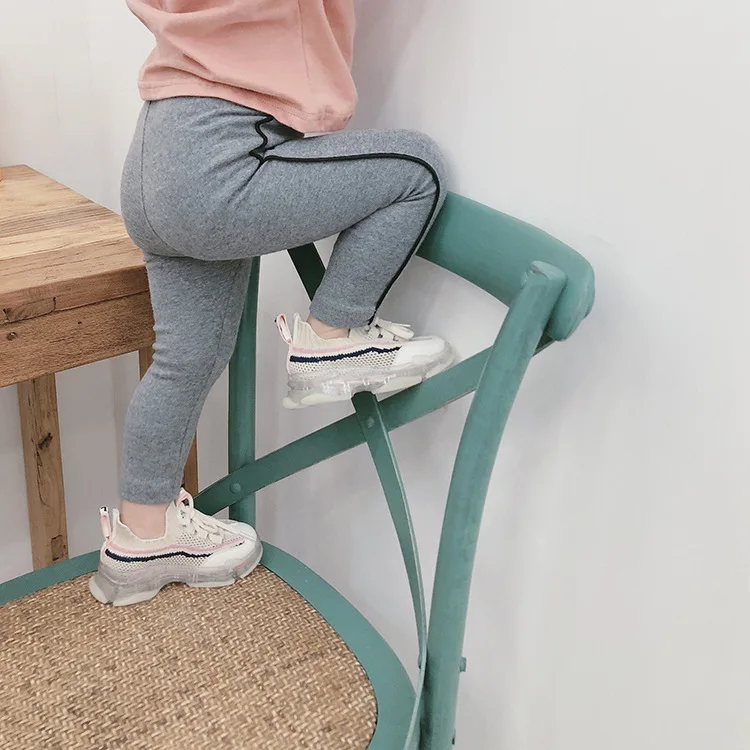 Детские брюки 2019 Осенние эластичные хлопковые леггинсы с вертикальными