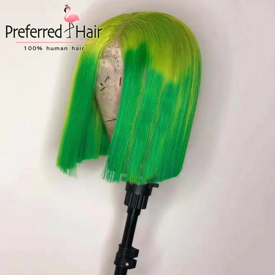 T green Preferred13x4prepucked Боб Кружева передние парики Remy Омбре Кружева передние парики бразильские короткие кружевные передние человеческие волосы парики для черных женщин - Цвет: T green