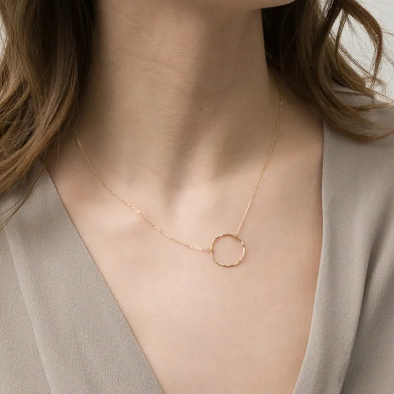 Fashion Classic Simple Stainless Steel Necklace Ladies Round Pendant Gold Clavicle Chain Jewelry Best Gift 2019 | Украшения и