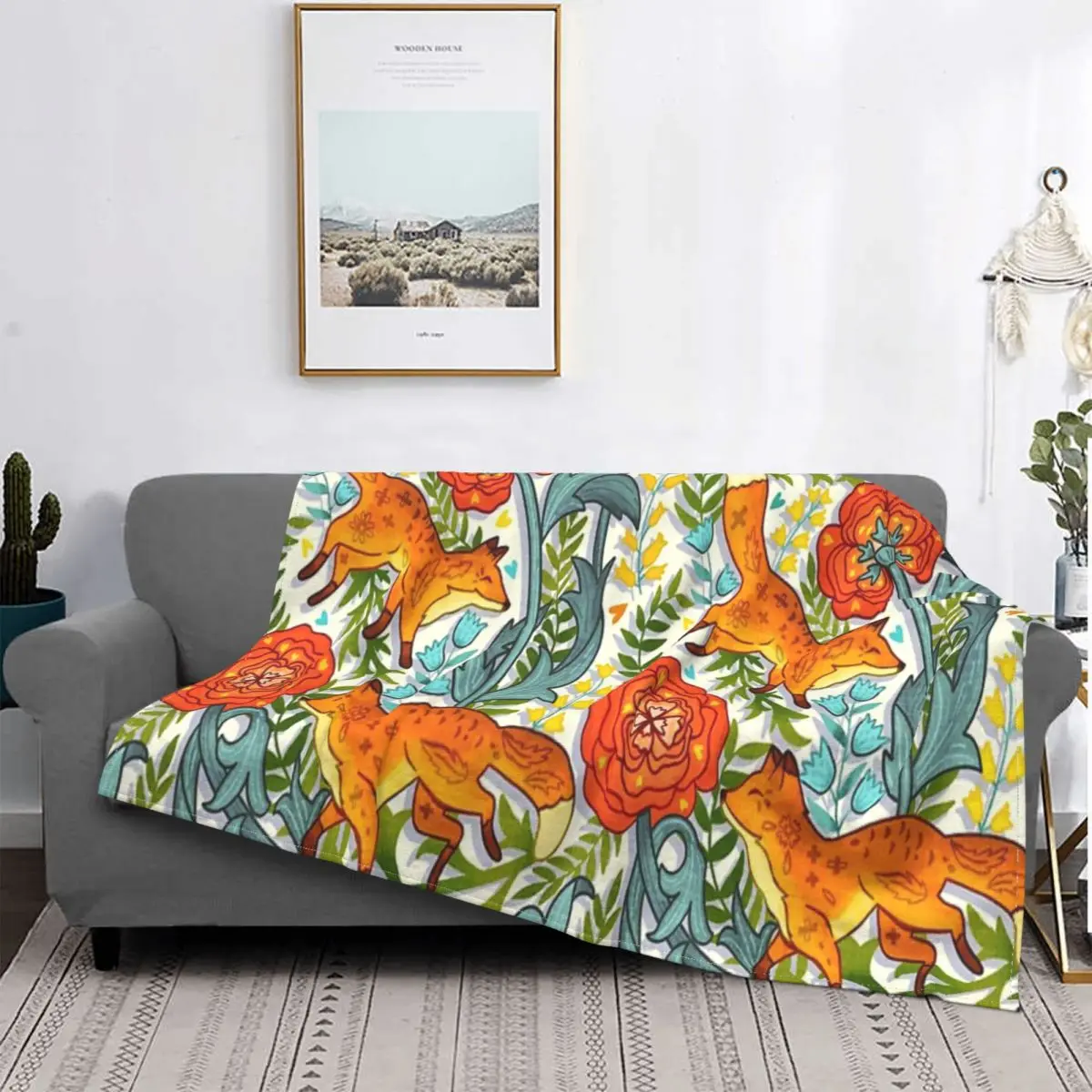 

Manta de zorros Art Nouveau, para cama colcha, alfombra a cuadros, manta para sofá, Sudadera con capucha, mantas receptoras