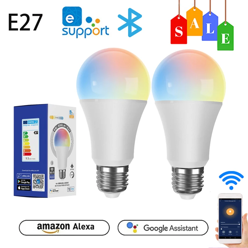 

Умная Светодиодная лампа EWeLink с поддержкой Wi-Fi и Bluetooth, 220-240 В, 9 Вт, E27, RGB + CCT