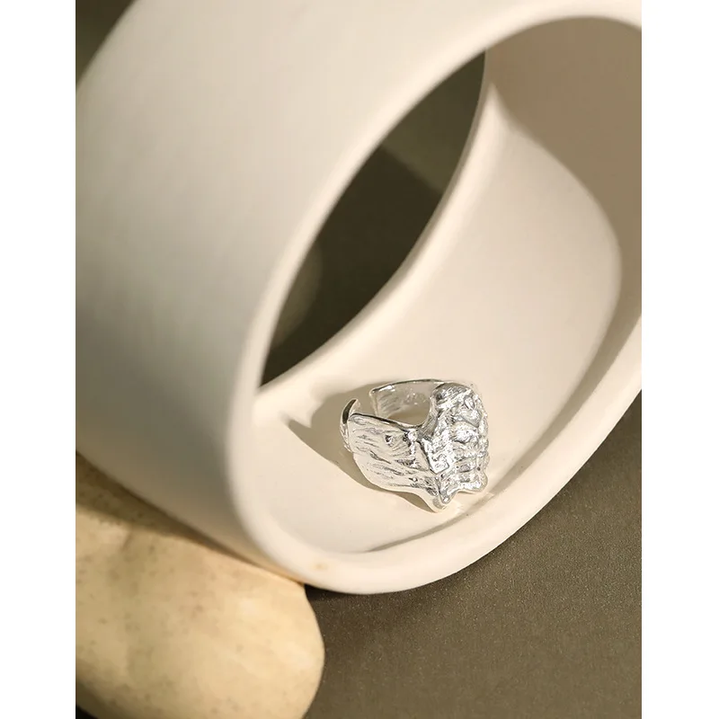 

S925 Sterling Silver Ring Ins Niche Design Sense Irregular Bump Texture Opening Ring Personality Female Wild Ring