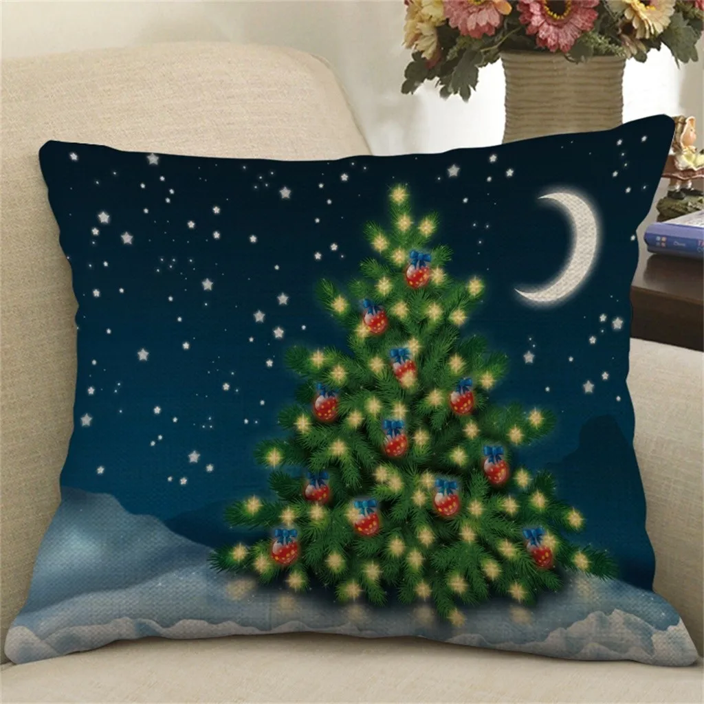 Милый чехол для подушки с изображением рождественской елки шара Санты льняной