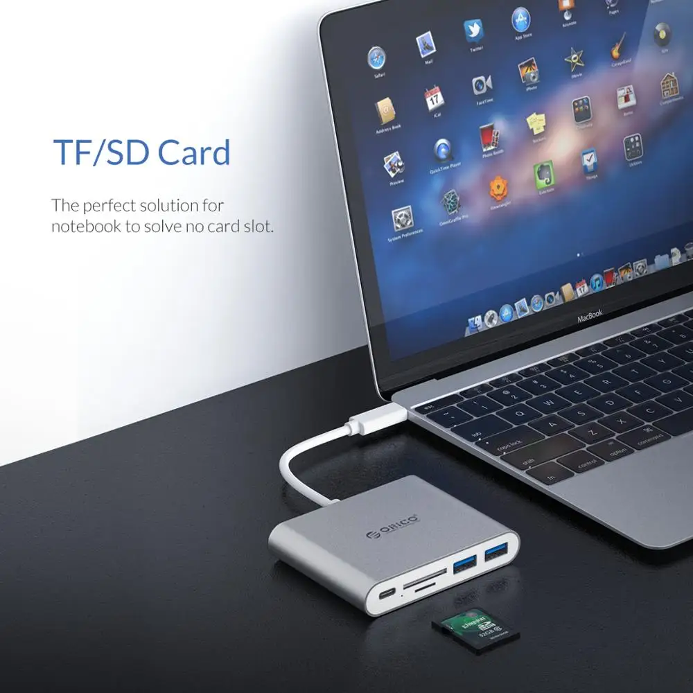 Концентратор USB C ORICO Разветвитель Type для нескольких 3 0 TF/SD PD зарядный адаптер док
