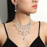 new fashion bride wedding accessories jewelry sets imitation pearls rhinestones pendants choker collar necklace drop earrings