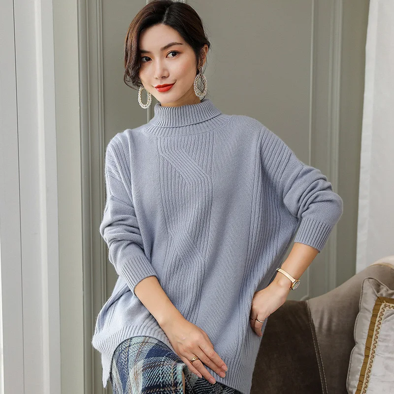 ALKMENE Женский кашемировый вязаный свитер средней длины с высоким воротом