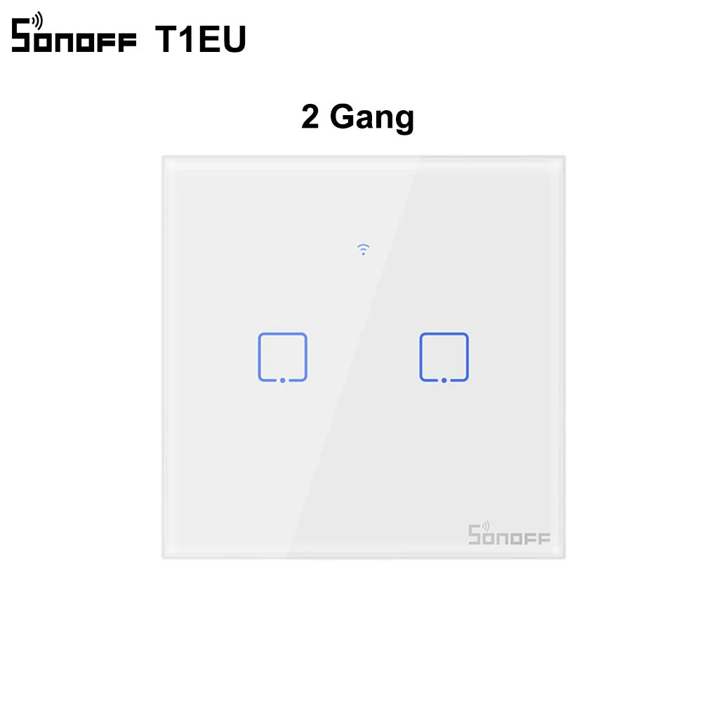 Sonoff T1 EU 2 Gang Интеллектуальный выключатель света SONOFF T1EU Интеллектуальный переключатель Wi-Fi Сенсорный экран пульт дистанционного управления 1/2/3 433 МГц RF/Голосовое управление/приложение/сенсорный экран Управление умный дом TX Alexa Google Home - Комплект: Sonoff T1 EU 2 Gang