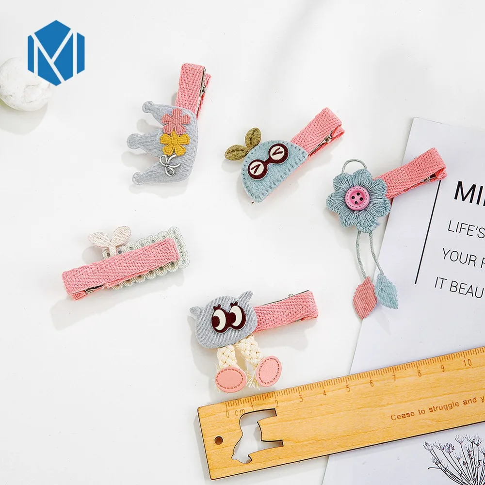 5pcs/set Fashion Full Covered Children Hair Clips Girls Cartoon Bow Cotton Hairpins Crown Kids Barrettes Cute Hair Accessories