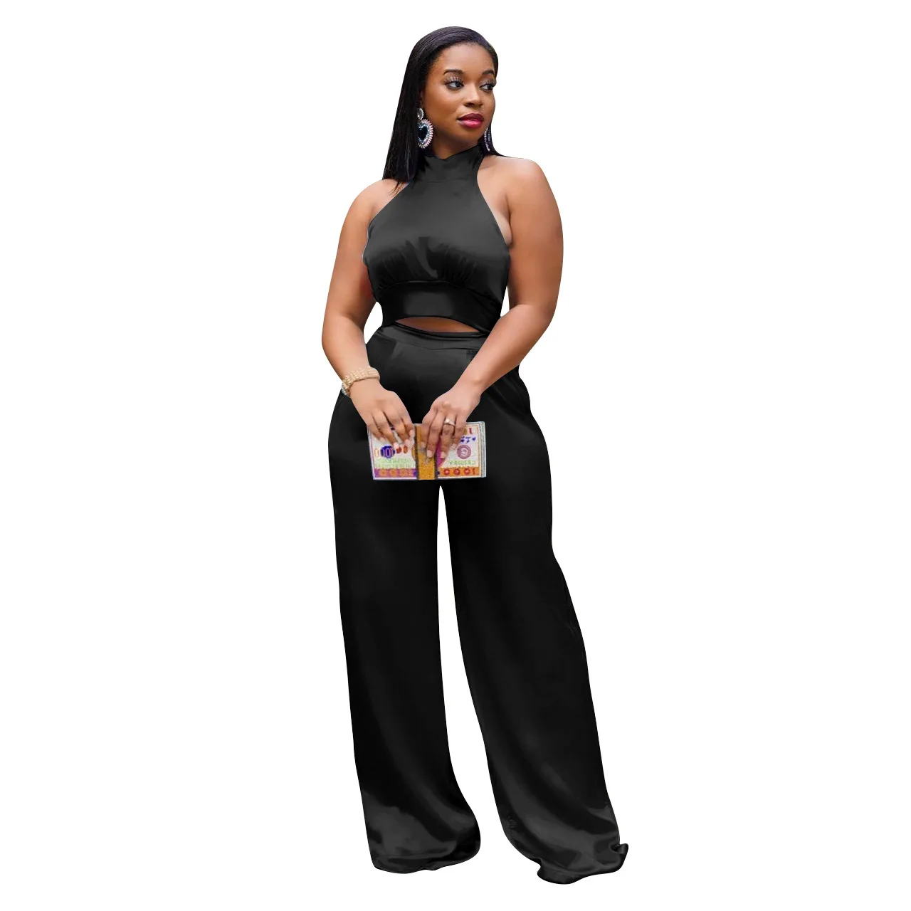 

Women Set Office Lady Leisure Suit Summer Fashion Sleeveless Backless Tops Solid Color Pants Set Two Piece Outfits Donsignet