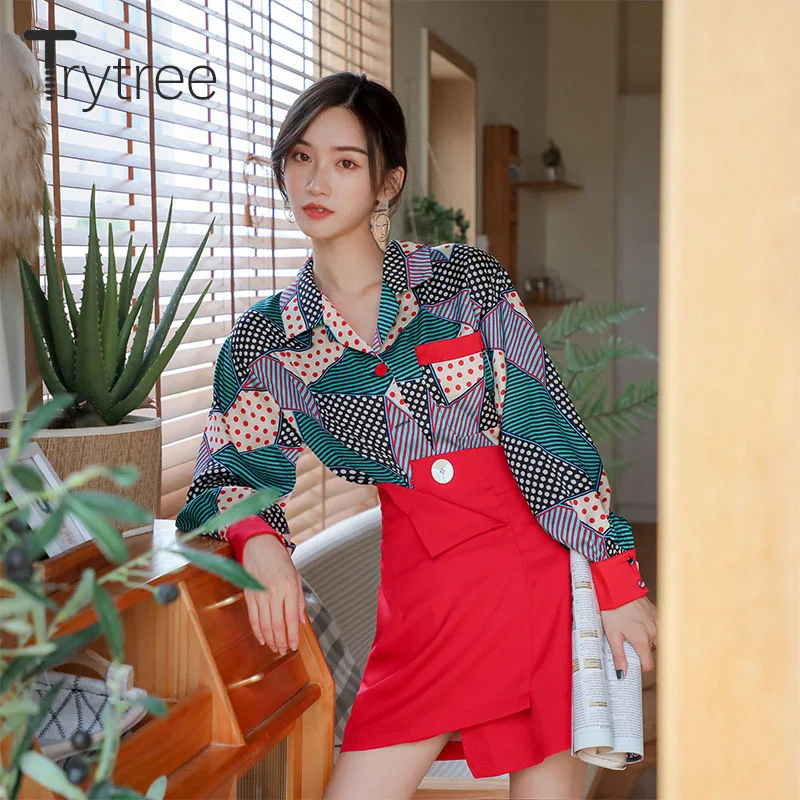 Осенний Женский комплект из двух предметов Trytree повседневный однобортный Топ с