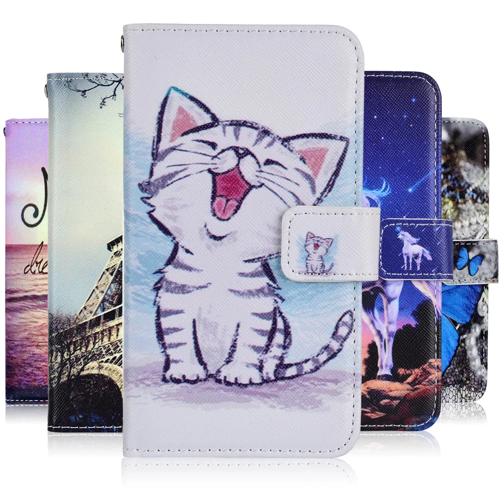 Фото Чехол-бумажник для Honor 7A кожаный с рисунком | Мобильные телефоны и аксессуары