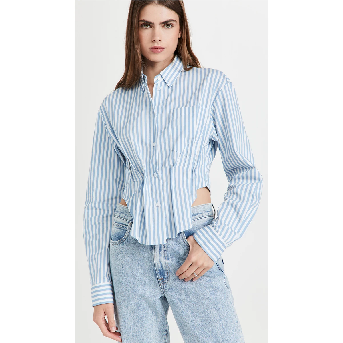 Женская хлопковая футболка в полоску Повседневная Приталенная с длинным рукавом