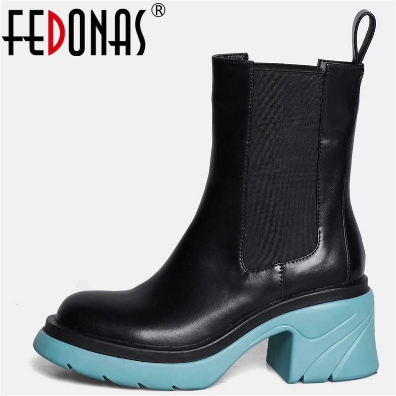 

FEDONAS Thick Heels Basic Women Ankle Boots Fashion Concise Genuine Leather Working Casual Shoes Woman Autumn Winter Four Season