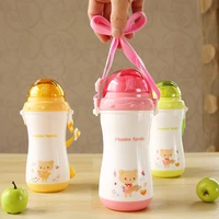 300ml double thicken durable kids thermal cup portable with straw shoulder strap baby school travel drinking bottle milk mug