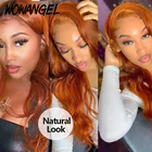 Прозрачный парик на сетке спереди 13 х4 имбирного оранжевого цвета, предварительно выщипанные бразильские волнистые человеческие волосы, парики без клея на сетке для женщин