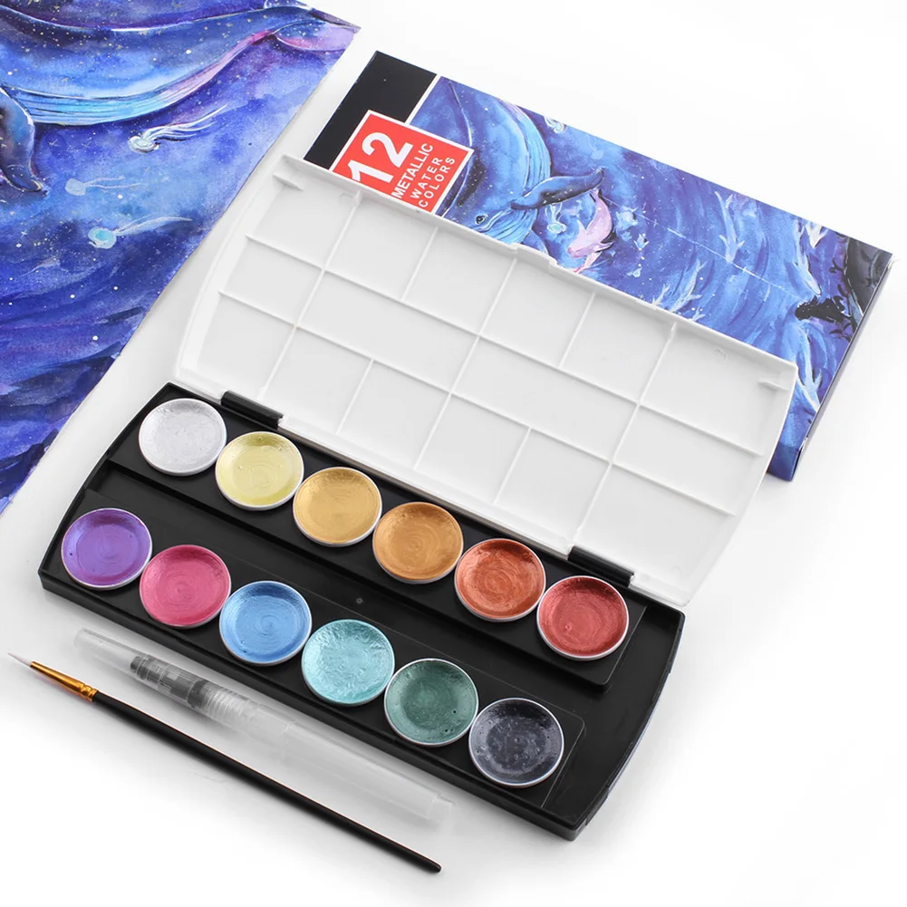 

Metallic Watercolor Set 12 Colors Pearlescent Solid Watercolor Pigment Set VDX99