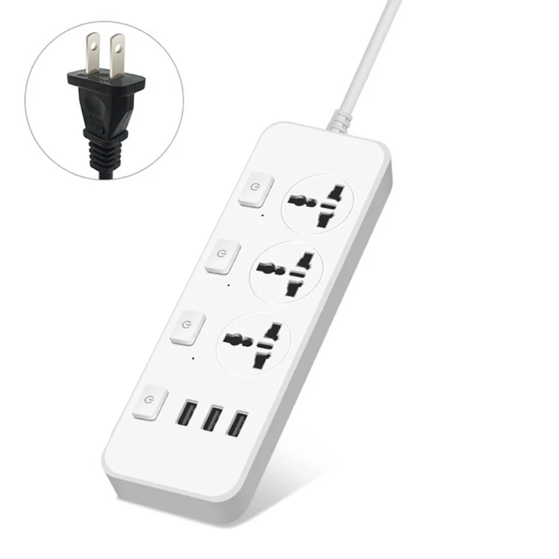 

5V2.1A US/UK/EU Power Strip Surge Protector with 3 USB Extension Ports & 3 Outlets Socket Adapter Fast Charging