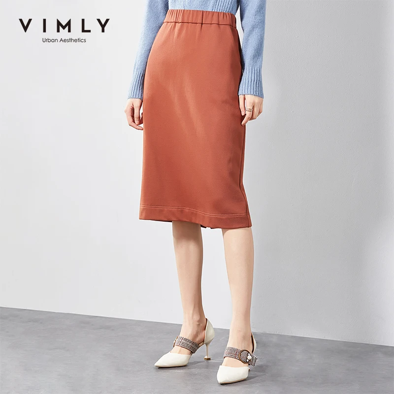 Женская юбка с высокой талией Vimly винтажная Однотонная эластичным поясом и