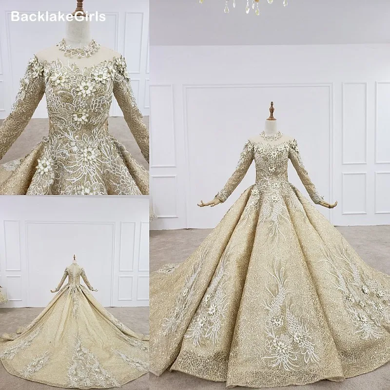 3d цветок невесты роскошные мусульманские свадебные платья бальное платье