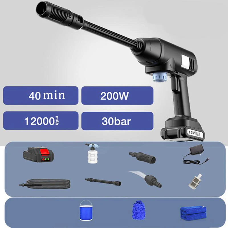 للبيع 12000mAh 30BAR سيارة لاسلكية غسالة ارتفاع ضغط غسيل السيارات مدفع المياه المحمولة جهاز تنظيف يعمل بالضغط العالي رغوة مع بطارية 12 فولت