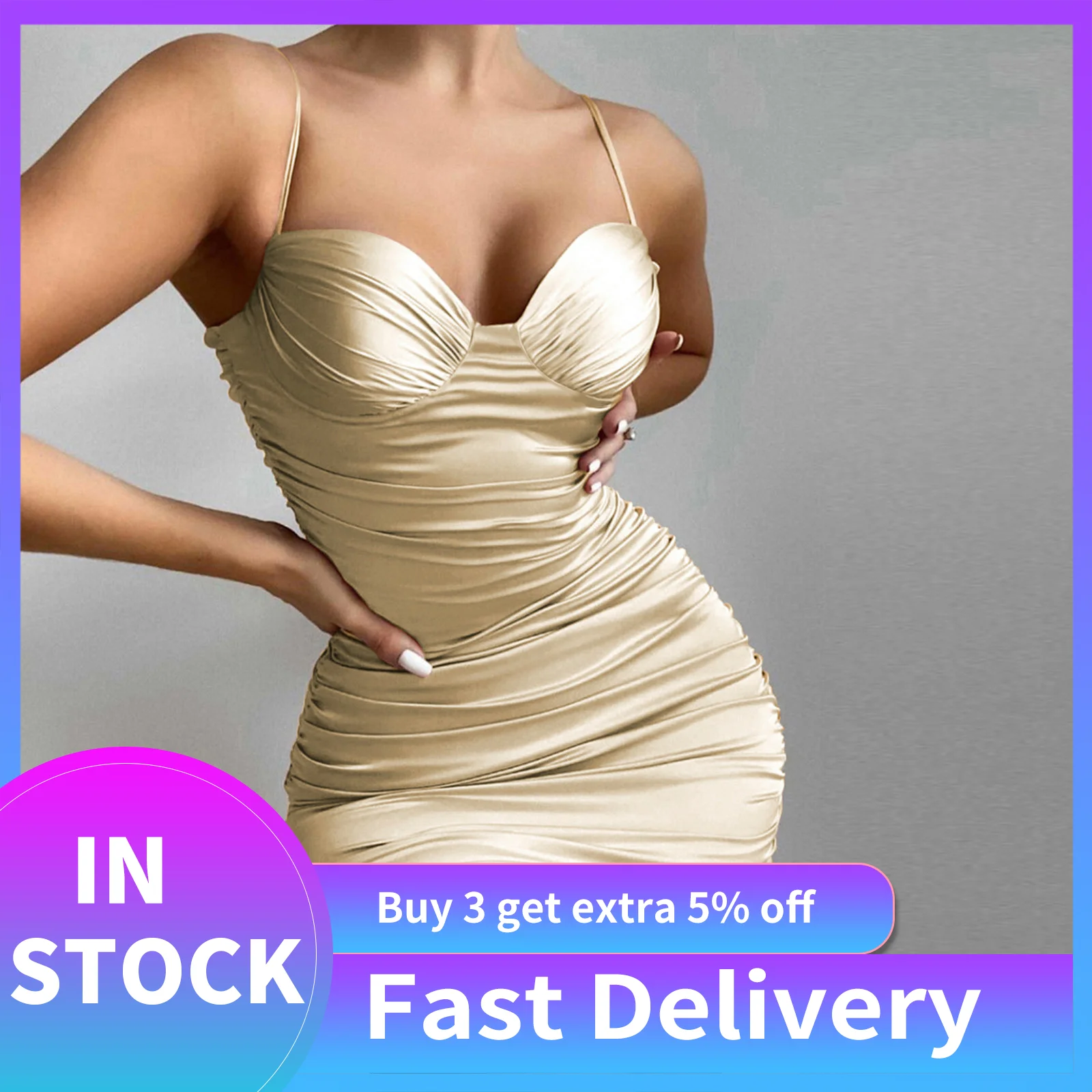 

Женское Плиссированное мини-платье, повседневное летнее платье на бретельках с глубоким вырезом, без рукавов, для вечерние