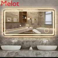 wall mounted led bathroom antifog glasses bluetooth touch screen smart mirror bathroom makeup light emitting mirror wall mounted