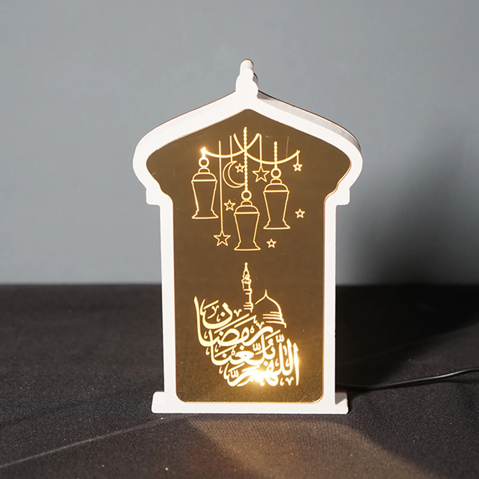 

Ramadan Eid Mubarak Decorations for Home Bedroom LED Light Wooden Plaque Hanging Decors Islam Muslim Event Party Supplies