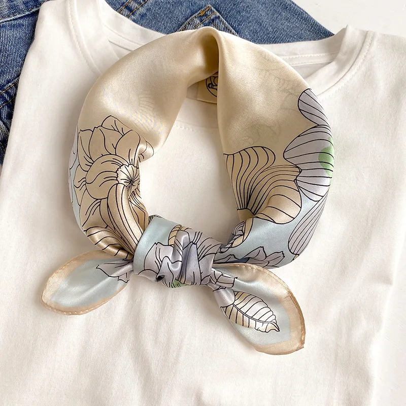 Модный квадратный шарф из 100% натурального шелка с цветочным принтом женский