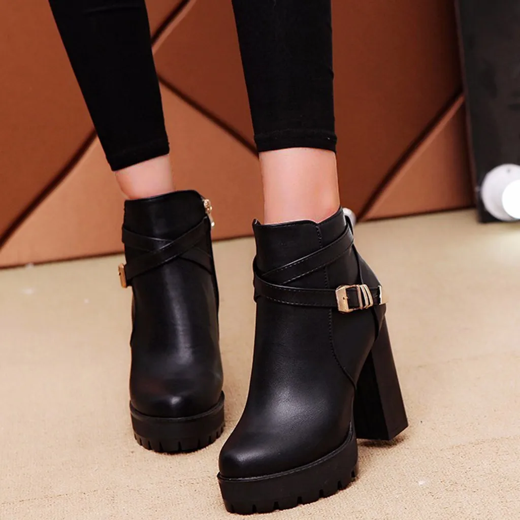 Большие размеры 35-40 ботильоны женская обувь на платформе и высоком каблуке