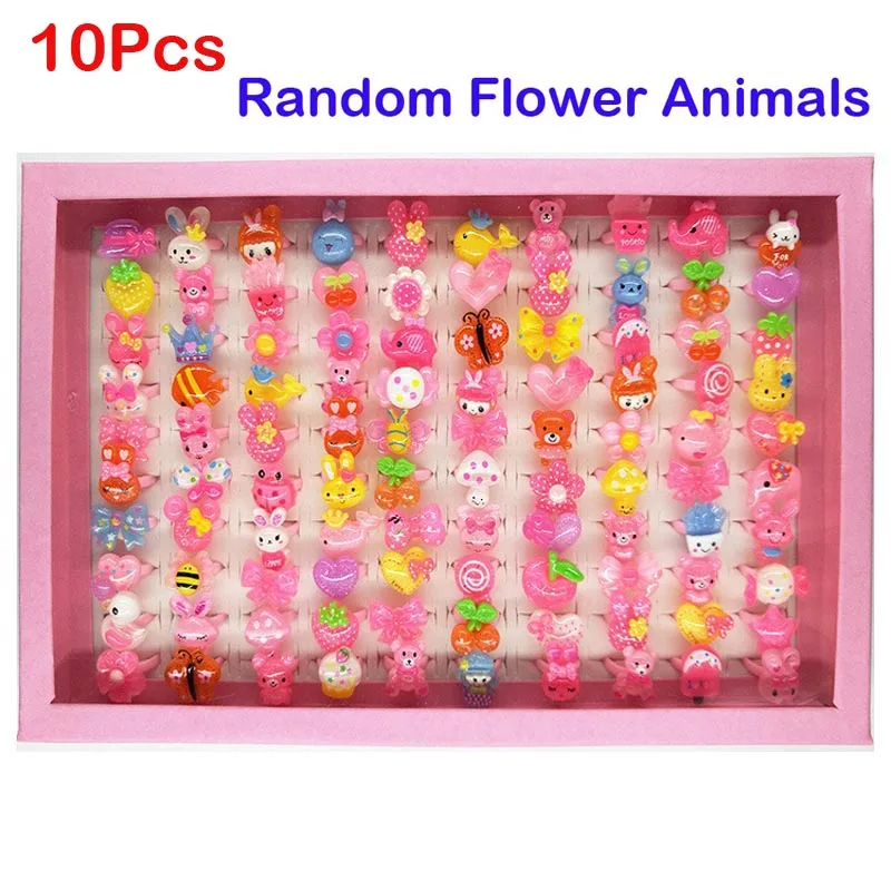 10Pcs Flower Animals 10 шт. мини Мультяшные кольца для детей на день рождения, подарки для мальчиков и девочек, подарочные сумочки для детского сада, вечерние игрушки - Цвет: 10Pcs Flower Animals